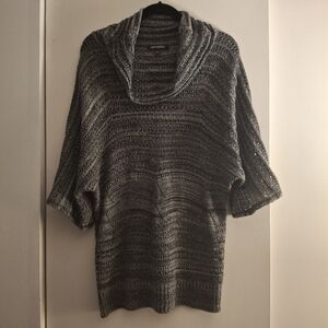 Ava & Grace Women's Crochet Black, Gray And White Cowl Neck Sweater